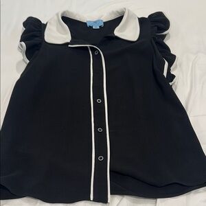 Black and White ladies  Shirt with Ruffled Sleeves
